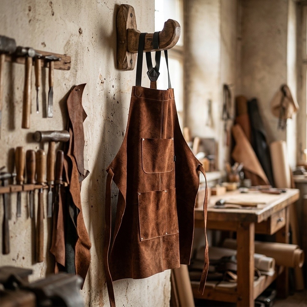 Camping Cooking Apron - /Brown /Split /Cowhide Leather BBQ Apron