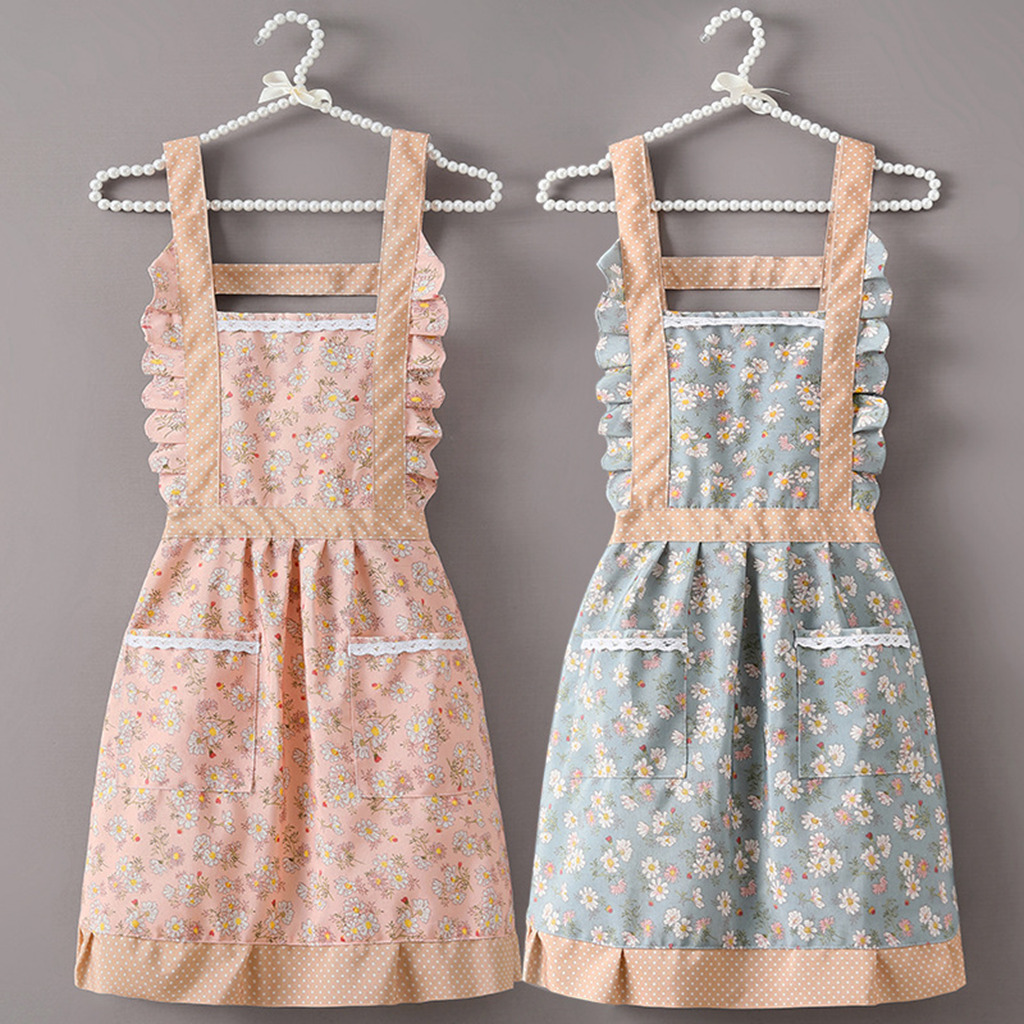Camping Cooking Apron - Retro woman Floral Aprons BBQ Bib