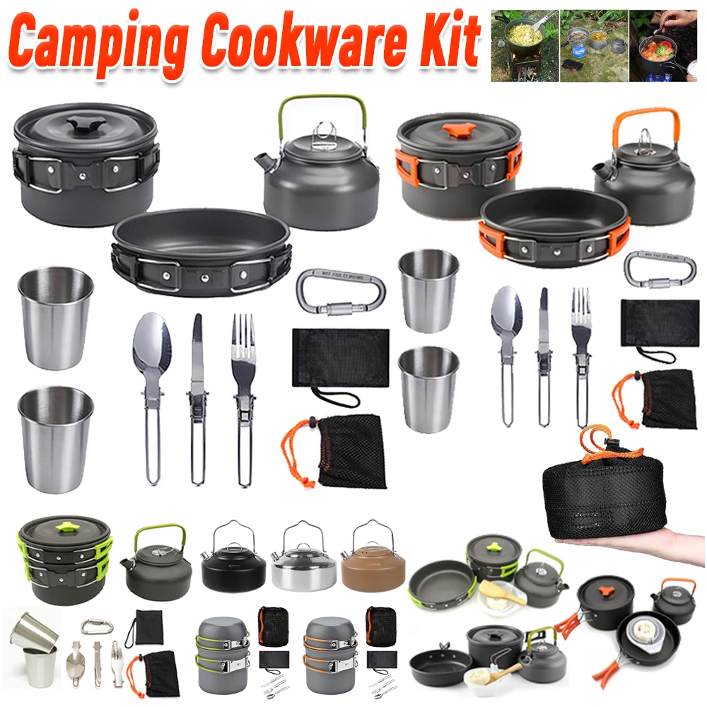 Camping Cooking Pots And Pans - Camping Cookware Kit Kettle Pot Pan