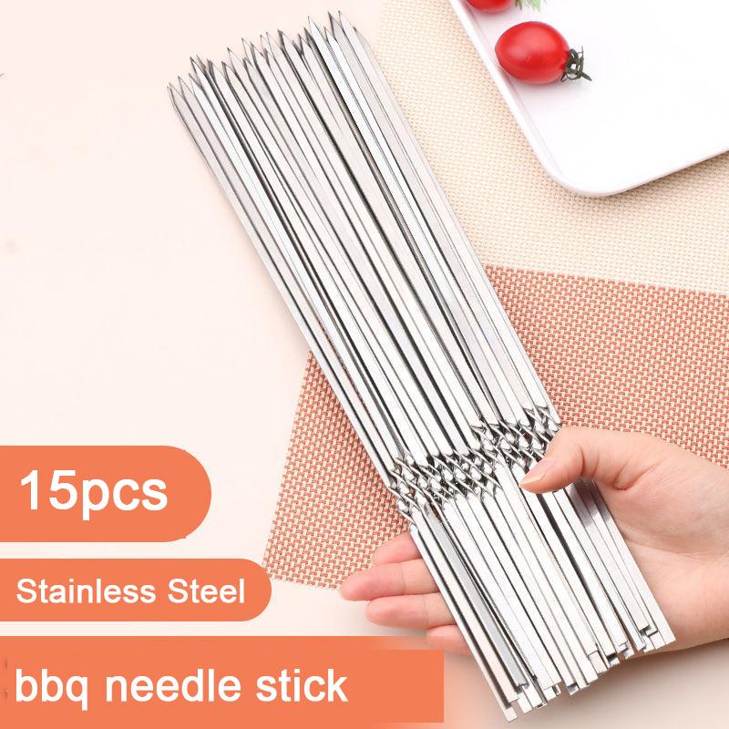 Camping Cooking Candle - 10/15Pcs Stainless Steel Barbecue Skewer Reusable